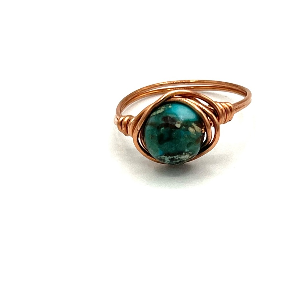 HAND CRAFTED Copper and Jasper Wire Ring